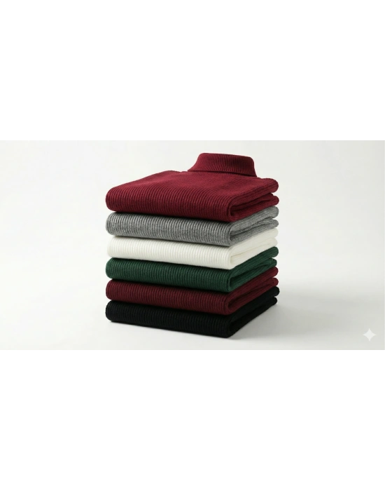 6lı Siyah, Beyaz, Bordo, Gri, Haki Unisex Kaşkorse Boğazlı Full Likralı Fitilli Body Kazak