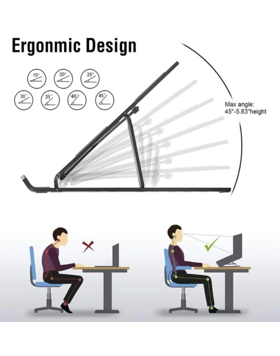 7 Kademeli Ayarlı Katlanabilir Laptop Tablet Standı Siyah