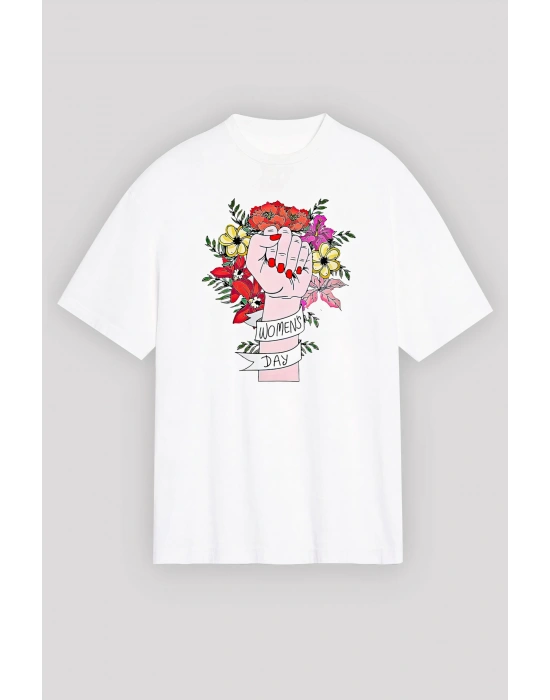 8 Mart Dünya Kadınlar Günü İçin Özel Baskılı T-shirt - Beyaz