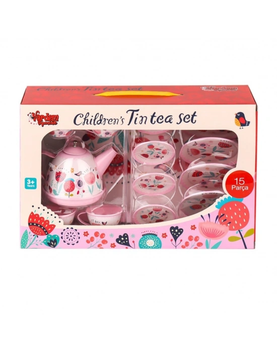 998A-998B Çiçek Desenli Metal Çay Seti 15 Parça -Vardem Oyuncak