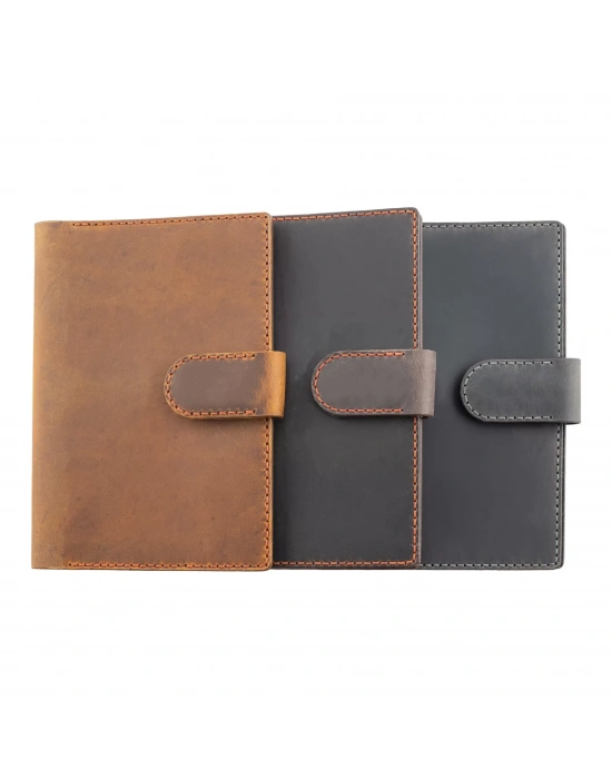 A5 Defter ve Ajanda Kılıfı - %100 Crazy Deri - KO10003 - Taba