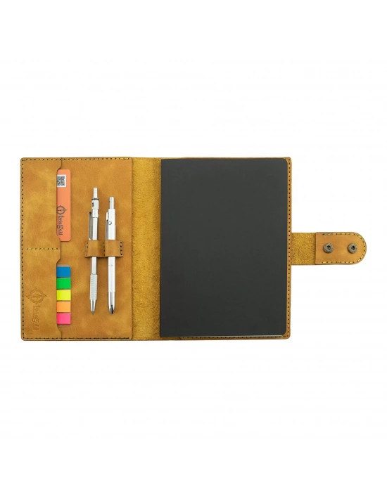 A5 Defter ve Ajanda Kılıfı - %100 Rainbow Deri - KO10001 - Hardal Sarısı