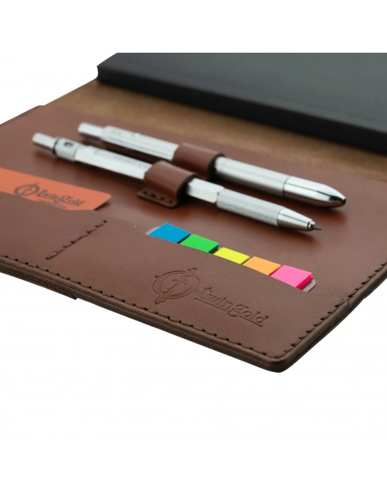 A5 Defter ve Ajanda Kılıfı - %100 Tiesto Deri - KO10002 - Koyu Kahverengi