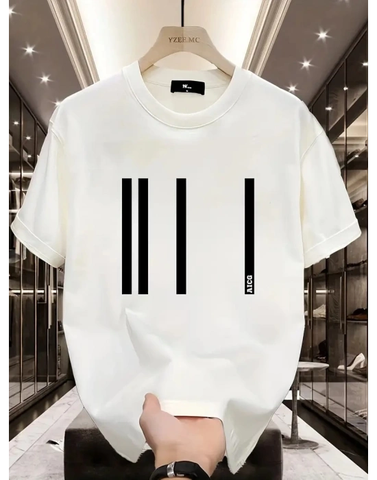 AICG Ön Arka Baskılı Bisiklet Yaka Kadın Oversize Bisiklet Yaka T-shirt - Beyaz