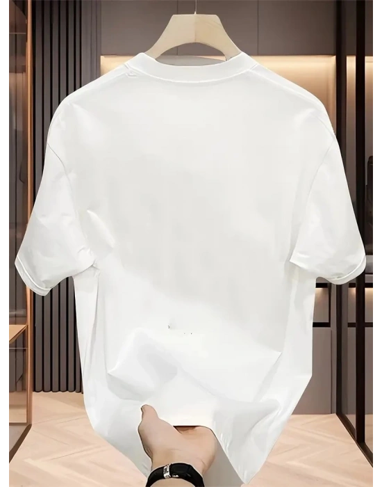 AICG Ön Arka Baskılı Bisiklet Yaka Kadın Oversize Bisiklet Yaka T-shirt - Beyaz