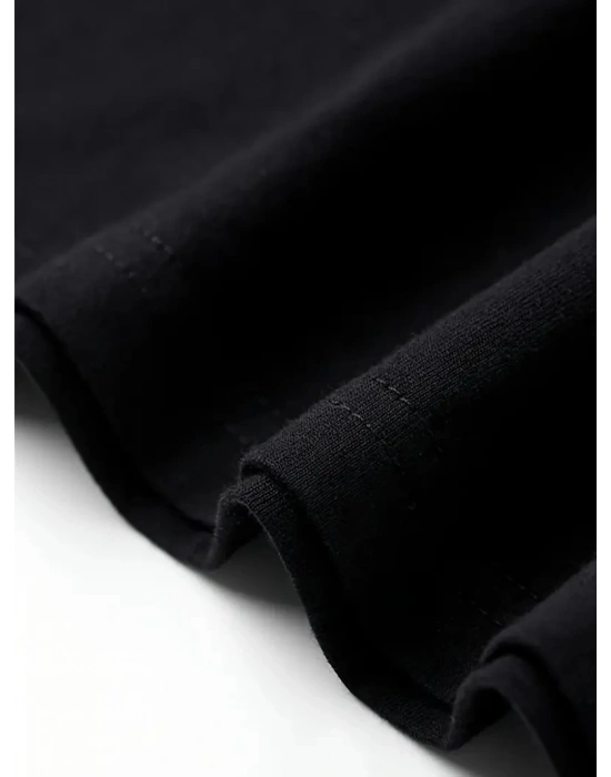 AICG Ön Arka Baskılı Bisiklet Yaka Kadın Oversize Bisiklet Yaka T-shirt - Siyah