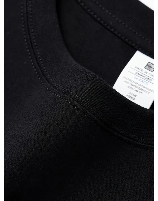 AICG Ön Arka Baskılı Bisiklet Yaka Kadın Oversize Bisiklet Yaka T-shirt - Siyah