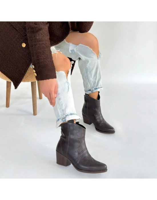 Akver Acı Kahve Cilt Topuklu Bot