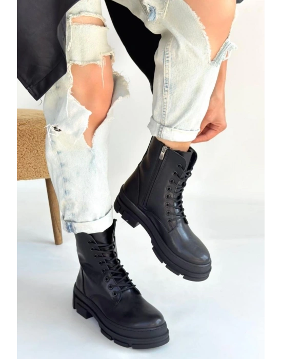 Allex Siyah Cilt Bağcıklı Bot