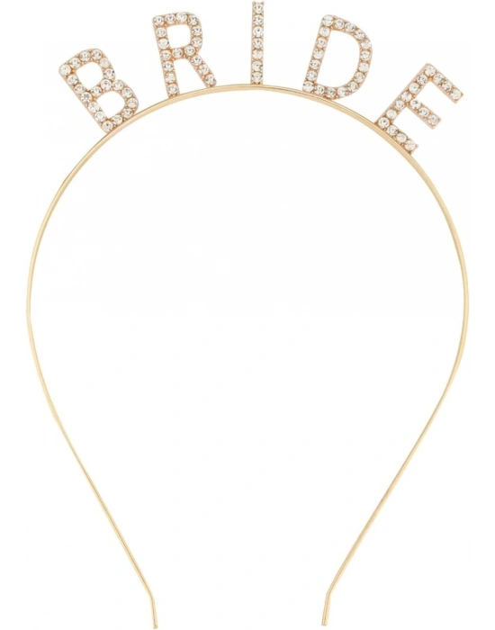 Altın Gold Renk Bekarlığa Veda Kristal Taş Bride Tacı İthal 16x10 cm