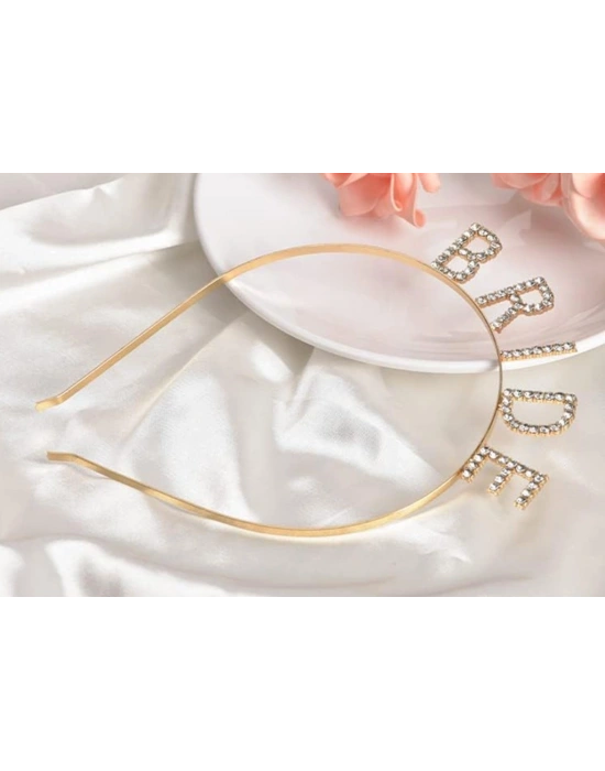 Altın Gold Renk Bekarlığa Veda Kristal Taş Bride Tacı İthal 16x10 cm