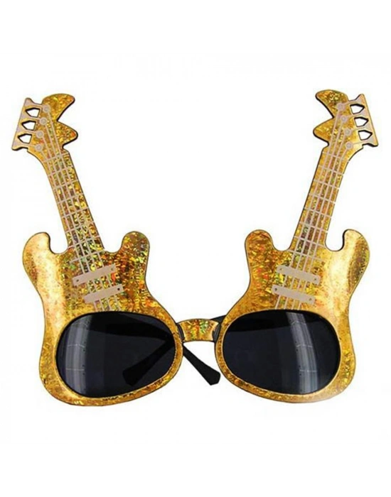 Altın Renk Rockn Roll Gitar Şekilli Parti Gözlüğü 15x15 cm
