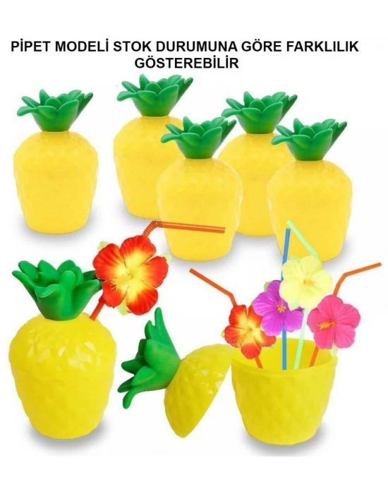 Ananas Hawaii Luau Aloha Pipetli İçecek Kabı Bardak 10x13 cm 1 Adet
