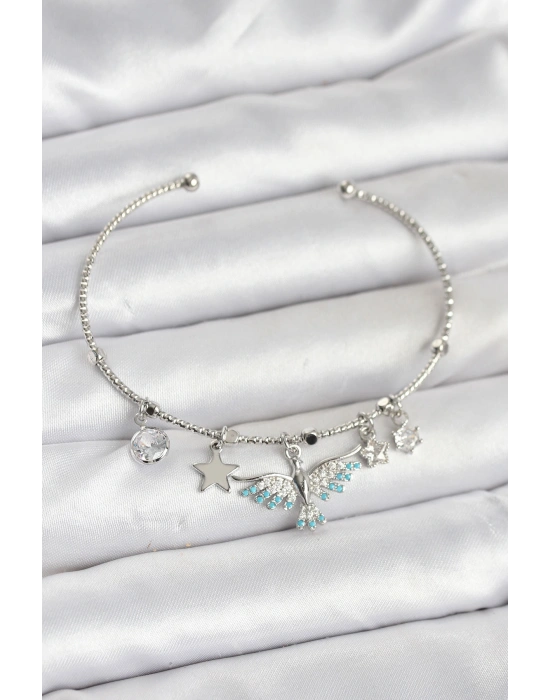 Anka Kuşu Charmlı Gümüş Renk Pirinç Kadın Bileklik