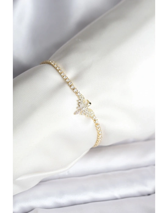 Anka Kuşu Model Zirkon Taşlı Gold Renk Pirinç Su Yolu Kadın Bileklik