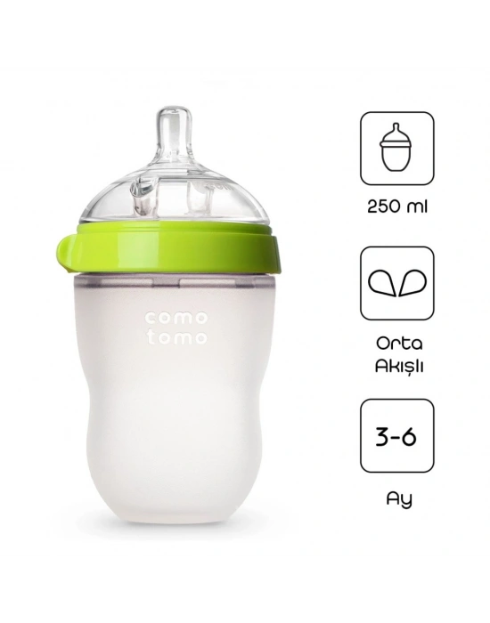 Antikolik Silikon Biberon 250 ml 3-6 Ay Yeşil
