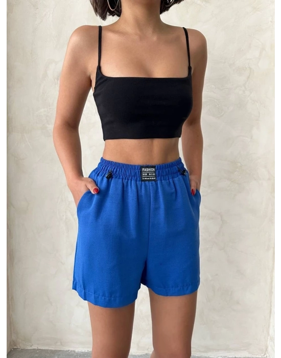 Armalı keten şort saks mavisi s251003