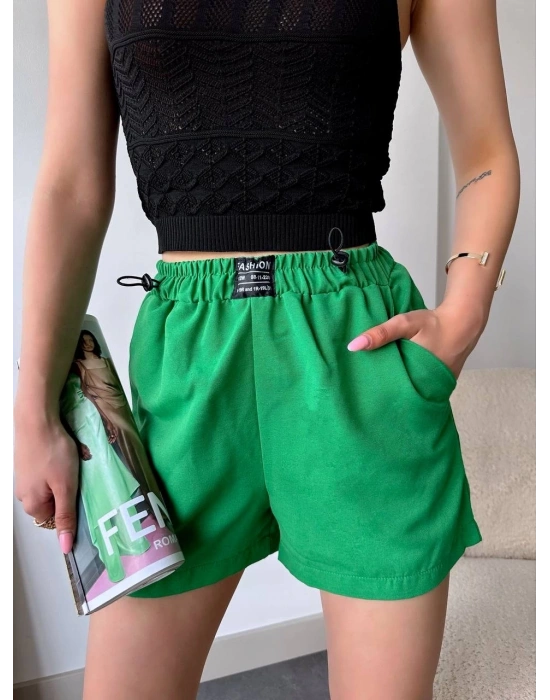 Armalı keten şort yeşil s251003