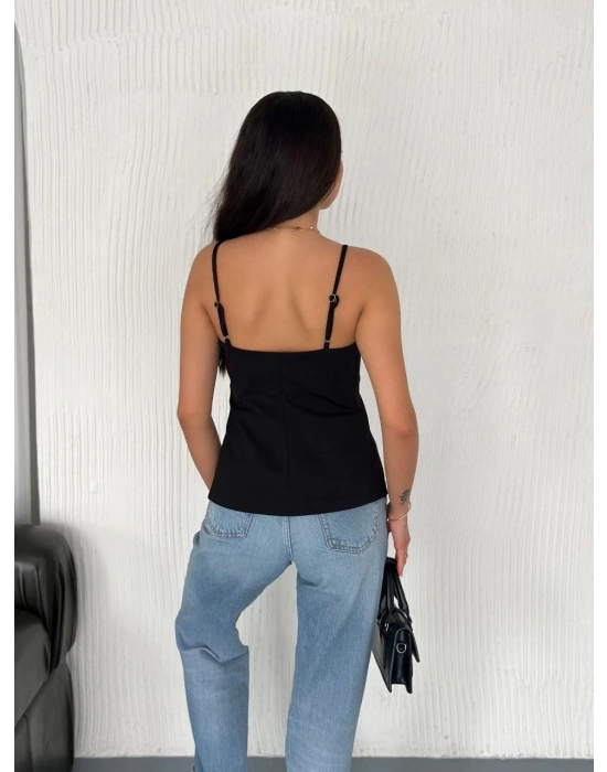 Askılı Dekolte deraylı bluz crop - Siyah