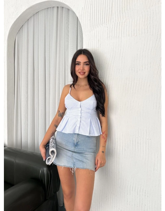 Askılı Dekolte detaylı crop - Açık Mavi