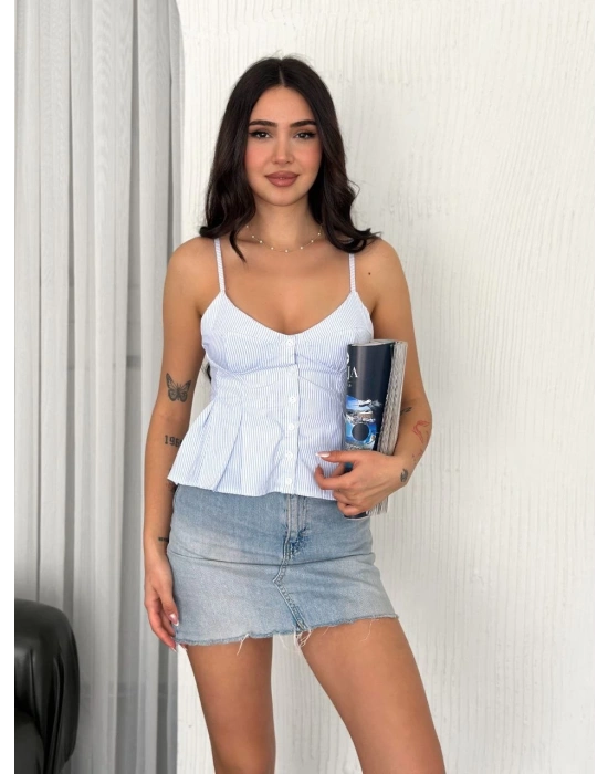 Askılı Dekolte detaylı crop - Açık Mavi