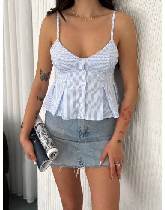 Askılı Dekolte detaylı crop - Açık Mavi