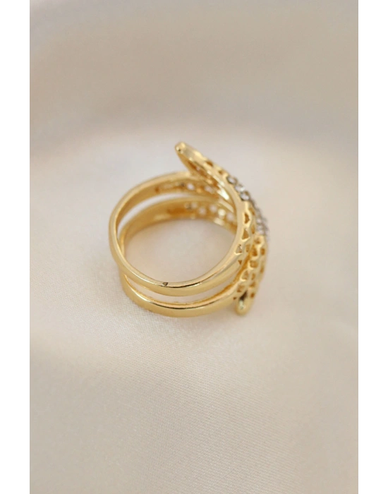 Ayarlamalı Altın Renk Metal Zirkon Taşlı Yüzük