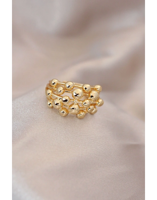 Ayarlamalı Gold Renk Metal Bombeli Boluncuk Model Yüzük