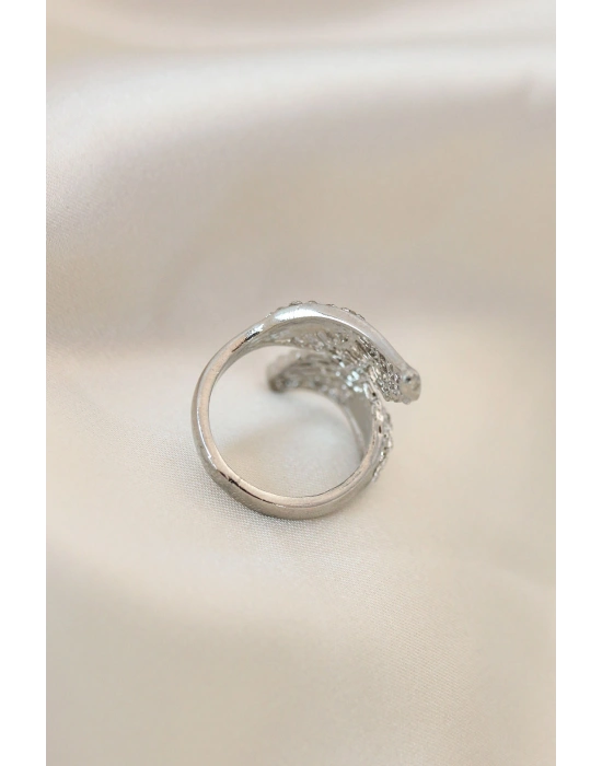 Ayarlamalı Silver Renk Metal Zirkon Taşlı Kanat Yüzük