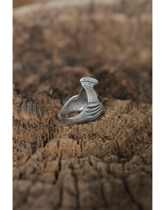 Ayarlanabilir Miğferli Kuru Kafa Tasarımlı Erkek Yüzük