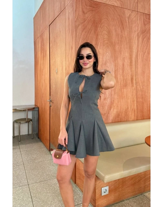 Bağcık detaylı Kolsuz Mini Elbise - Antrasit