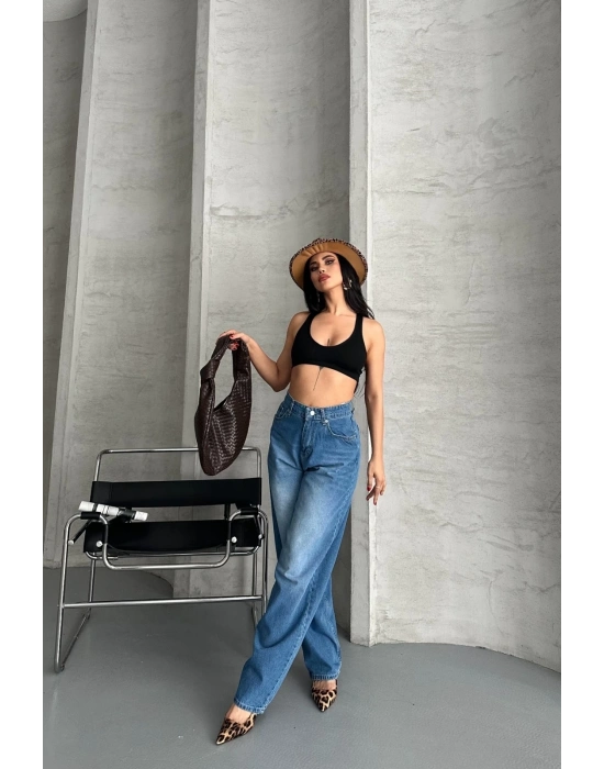 Baggy süper taş bıyık yıkama mavi jeans pantolon d2007