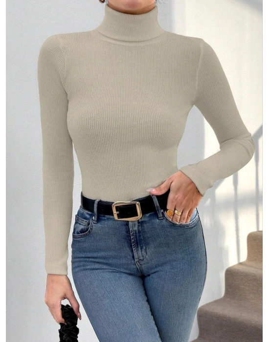 Balıkçı yaka dar kesim kaşkorse kazak bej w3103