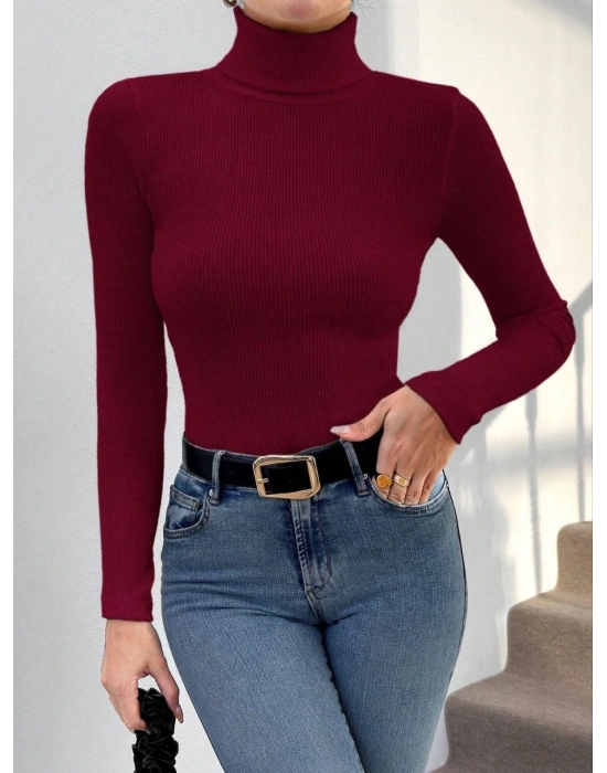 Balıkçı yaka dar kesim kaşkorse kazak bordo w3103