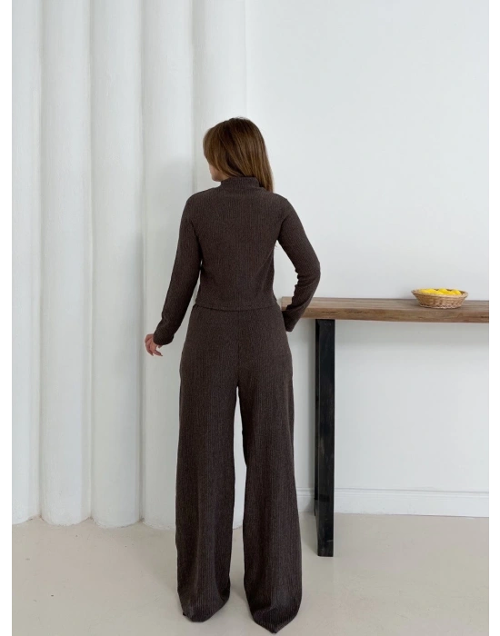 Balıkçı yaka örme takım kahve st265865