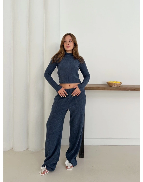 Balıkçı yaka örme takım lacivert st265865