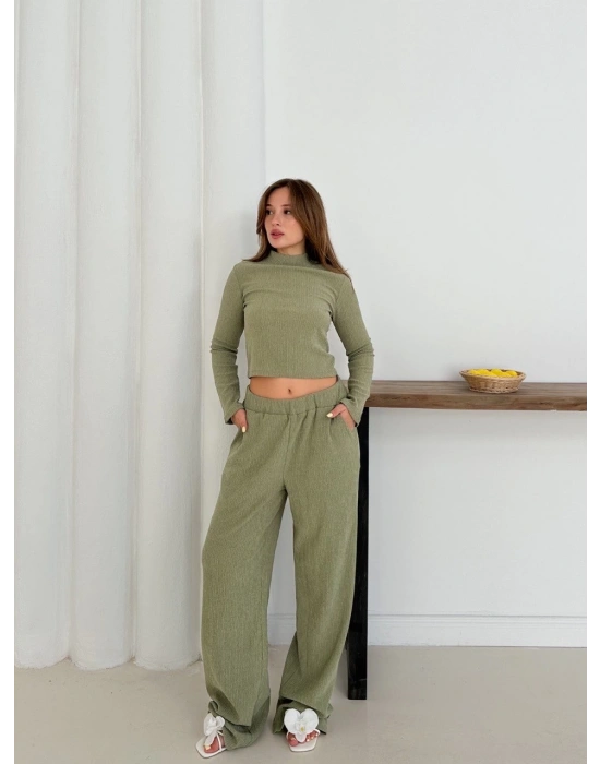 Balıkçı yaka örme takım mint st265865