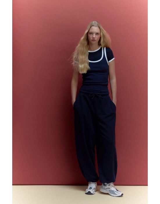 Balloon Fit Beli Bağcıklı Geniş Paça Eşofman Altı