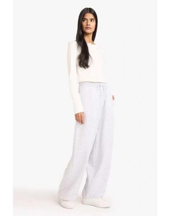 Balloon Fit Beli Bağcıklı Geniş Paça Eşofman Altı Gri