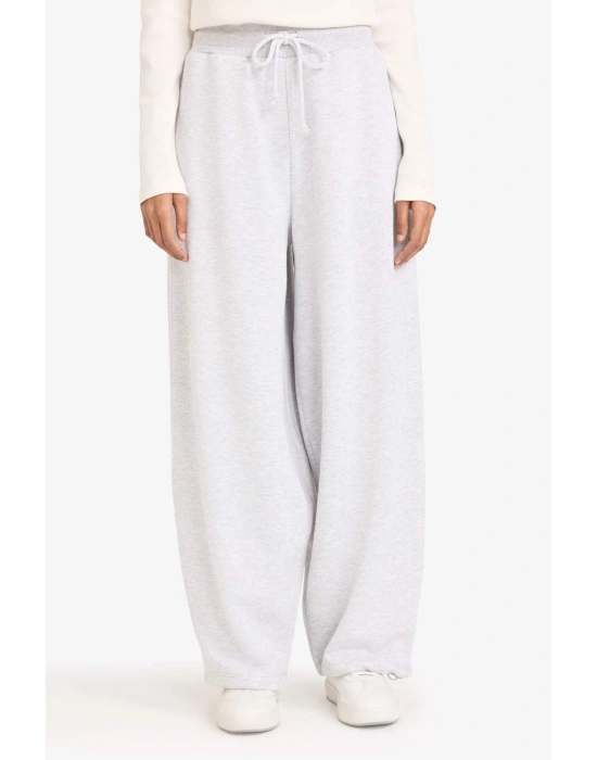 Balloon Fit Beli Bağcıklı Geniş Paça Eşofman Altı Gri