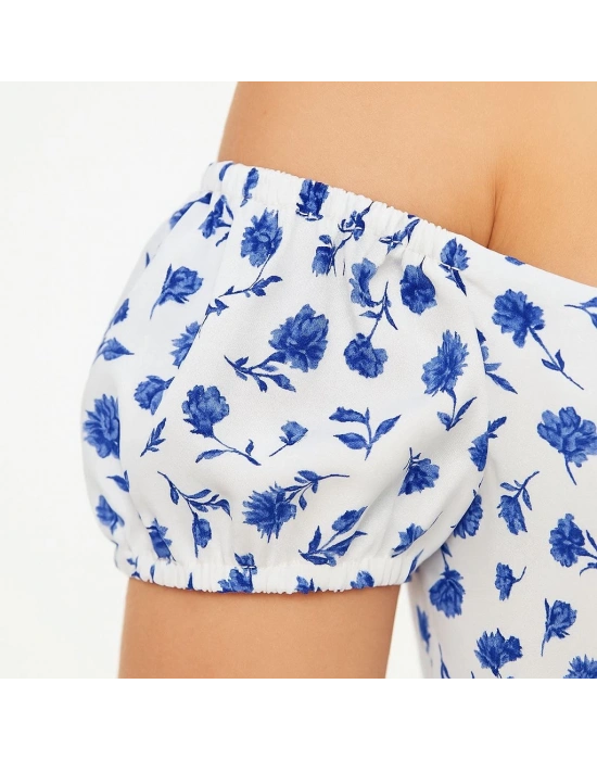 Bardot Omuzu Acık Çiçek Desenli Elbise - Desenli