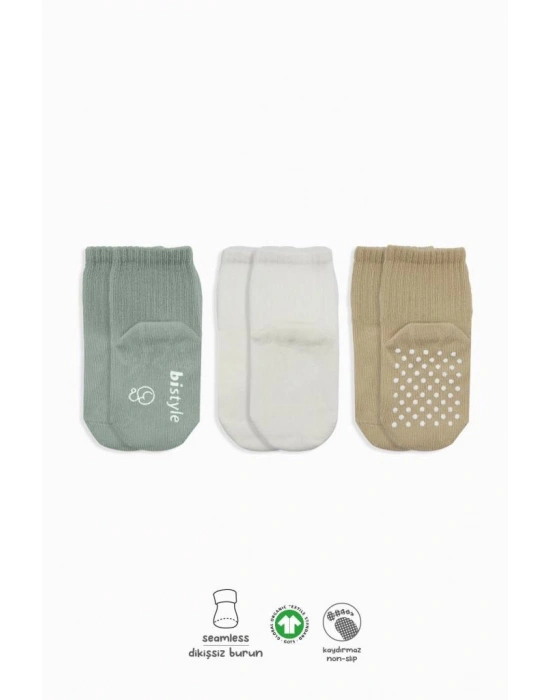 Basic Kaymaz Penye Soket Çorap 3Lü BS10107 Nil Ekru Bej