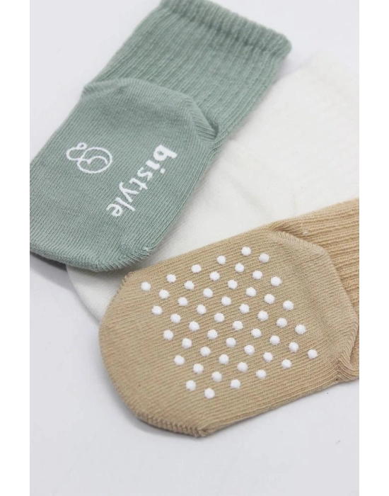 Basic Kaymaz Penye Soket Çorap 3Lü BS10107 Nil Ekru Bej