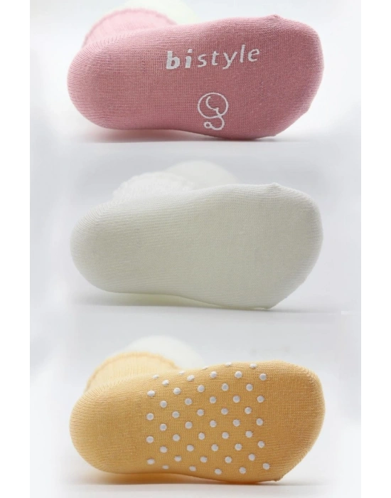 Basic Kaymaz Penye Soket Çorap 3Lü BS10107 Pudra Ekru Somon