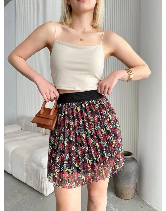 Baskılı astarlı mini etek