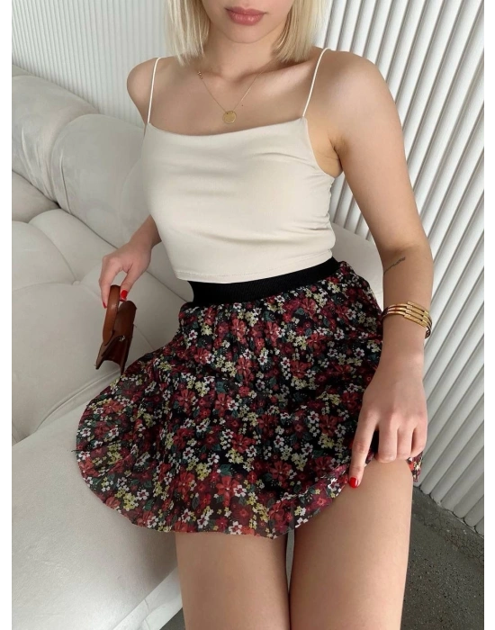 Baskılı astarlı mini etek