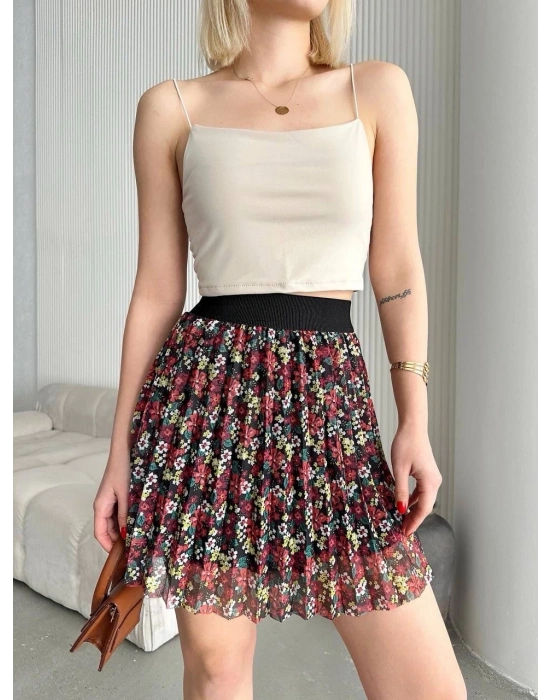 Baskılı astarlı mini etek