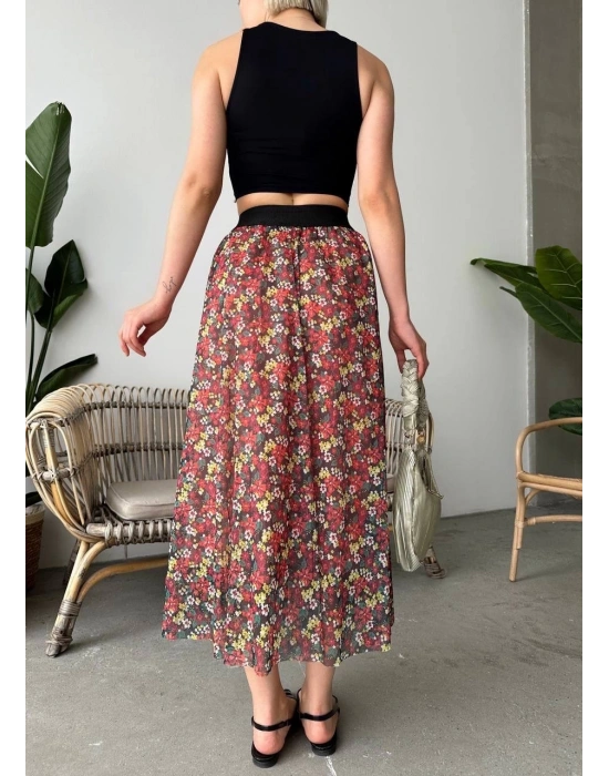 Baskılı astarlı uzun etek