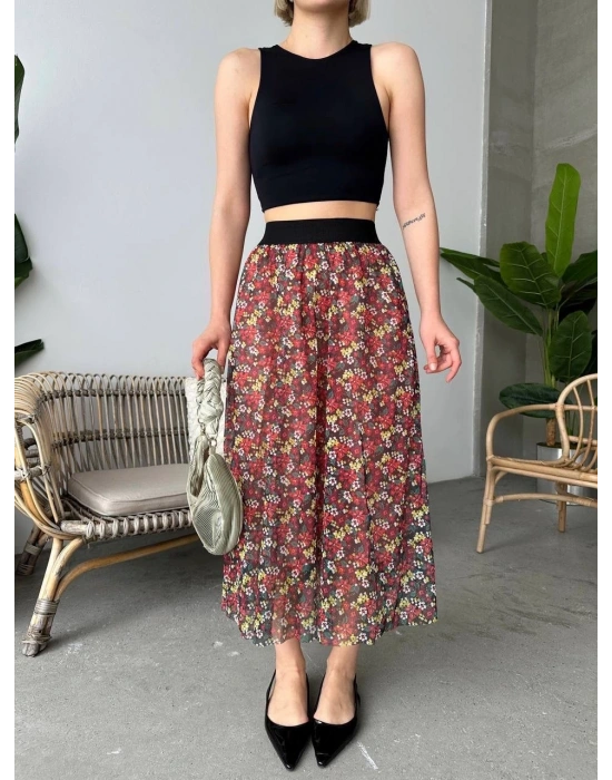 Baskılı astarlı uzun etek