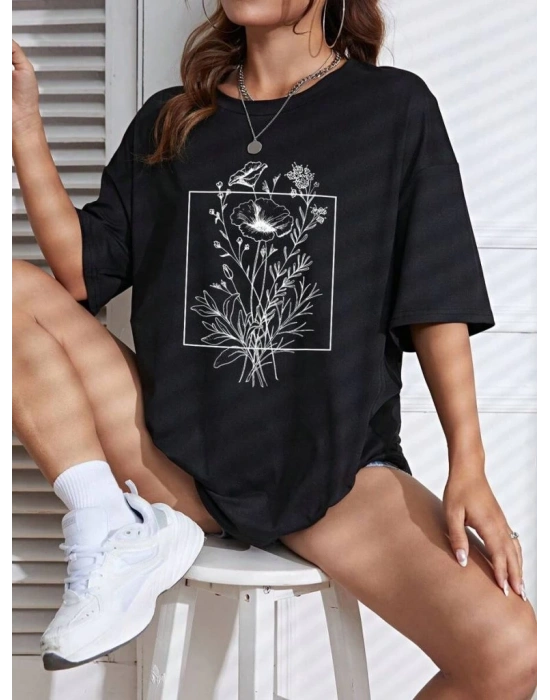 Baskılı Kadın T-shirt - Siyah